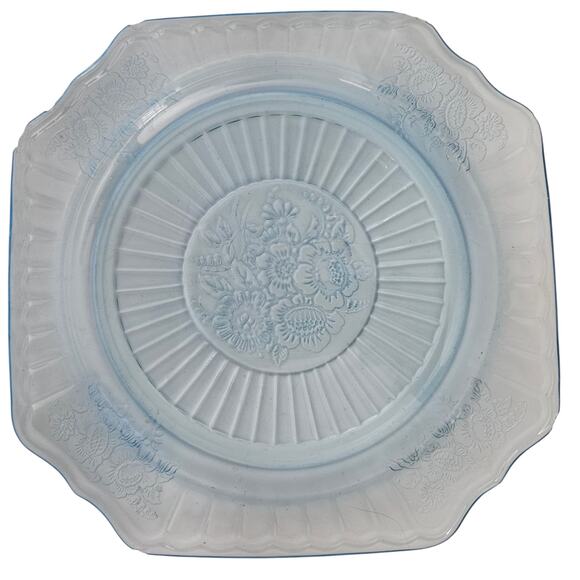 Anchor Hocking Mayfair Blue Depression Glass Dinner Plate 10" Floral Vintage - Picture 1 of 5